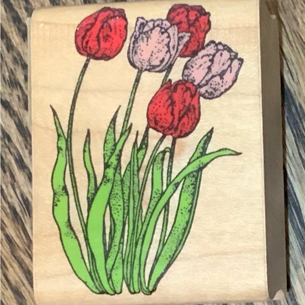 Tulips wood mounted rubber stamp